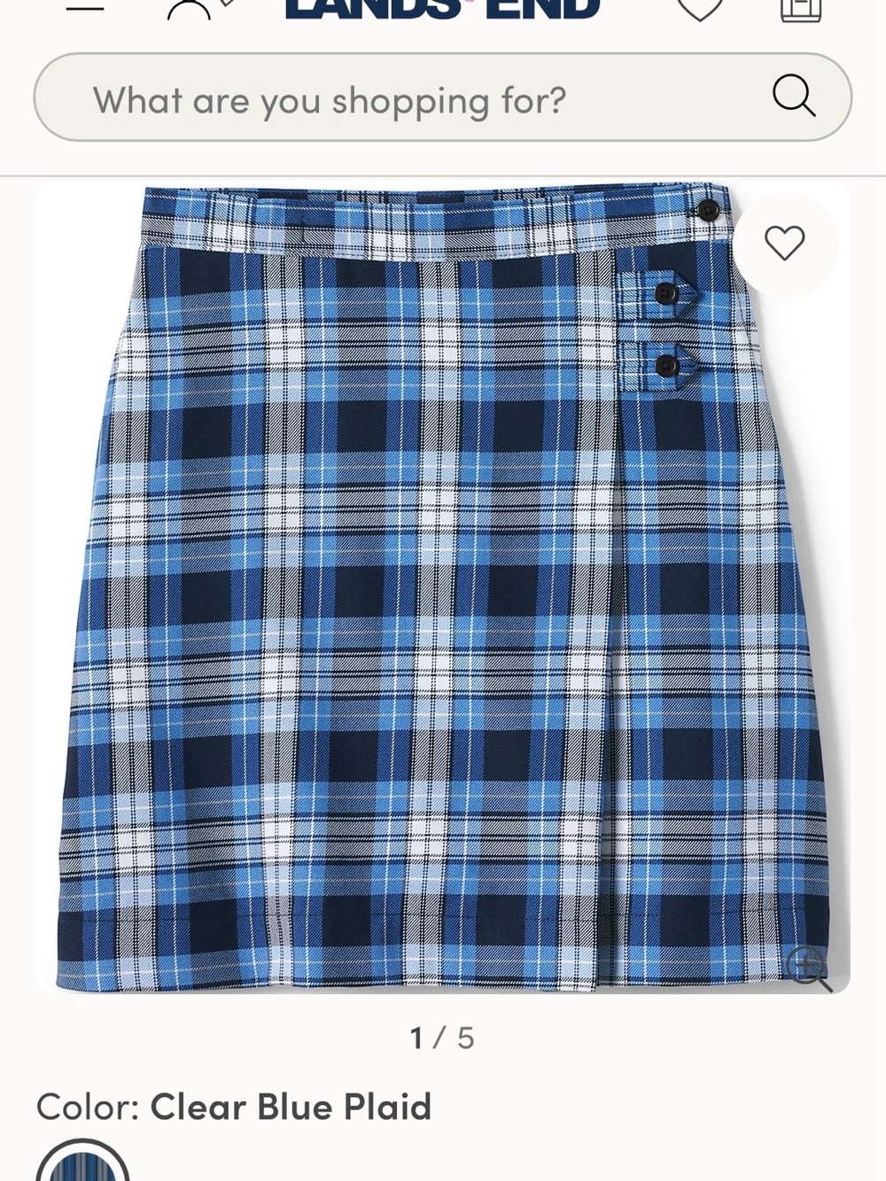 Lands' End Blue Plaid Mini Skirt with Side Button Detail
